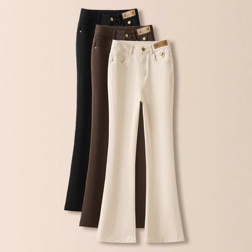 小个子微喇裤女2025新款春秋季高腰显瘦女士休闲裤水洗纯棉喇叭裤