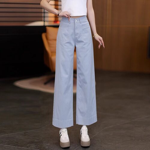 天丝棉休闲阔腿裤女2025夏季流行薄款小个子九分冰丝百搭直筒裤子