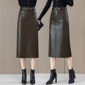高腰显瘦a字一步包臀时尚 新款 PU半身裙 皮裙女2025秋装 开叉中长款