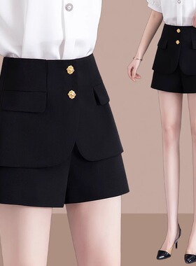 西装短裤女士爆款2025夏新款高腰阔腿裤子小个子a字裙裤休闲黑色