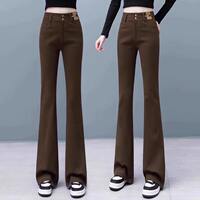 Retro slightly flared jeans for women, 2025 new style, slimming and form-fitting hoof-shaped pants, petite high-waisted flared pants thumbnail 6