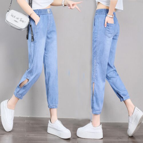 新款高腰小个子八分束脚