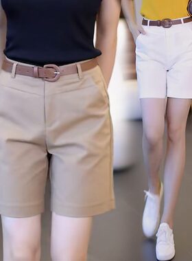 休闲短裤女夏季薄款2025新款高腰夏装西装中裤纯棉小个子五分裤子