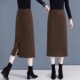 毛呢半身裙女春秋2025新款 高腰开叉直筒包臀一步裙子 高级感中长款