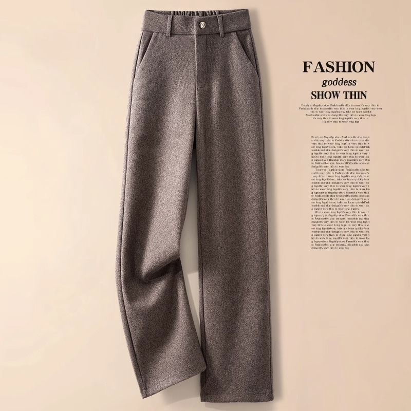 加绒加厚毛呢裤女裤子西装阔腿裤女春秋季窄版显瘦长裤休闲直筒裤