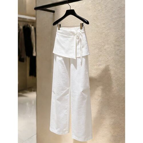 巨好看独特漂亮阔腿裤女夏季白色屁帘设计感休闲裤时尚百搭直筒裤