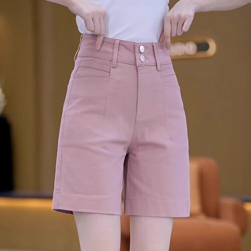 粉色五分软牛仔短裤女2026夏季新款高腰显瘦百搭休闲a字直筒中裤