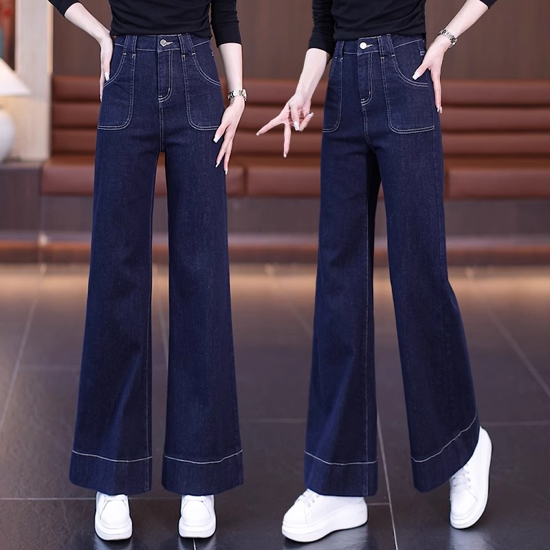 复古阔腿牛仔裤女春秋季2025新款高腰显瘦拖地裤小个子宽松直筒裤