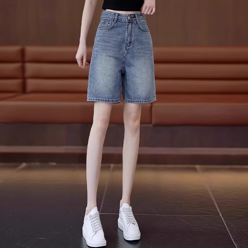 夏季薄款牛仔短裤女2025新款女士外穿五分百搭中裤浅色软休闲裤子