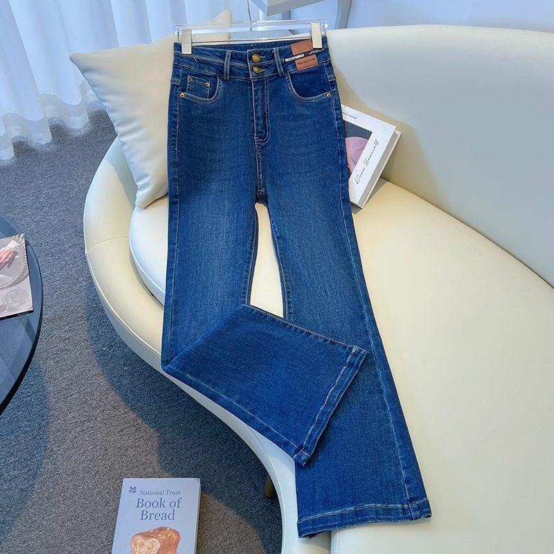蓝色微喇牛仔裤女2025春秋新款高腰修身显瘦弹力小个子微喇叭裤子,女装/女士精品,牛仔裤,淘宝优惠券,粉丝福利购,淘宝优惠卷