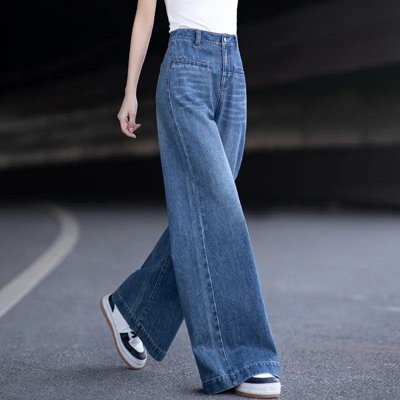 复古蓝直筒牛仔裤女2026新款阔腿裤夏季裤子宽松显瘦高腰直筒裤潮图片
