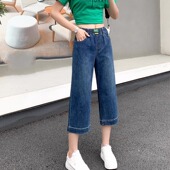 女七分裤 宽腿牛仔裤 2025年新款 高腰宽松直筒大码 夏季 胖mm短裤 薄款