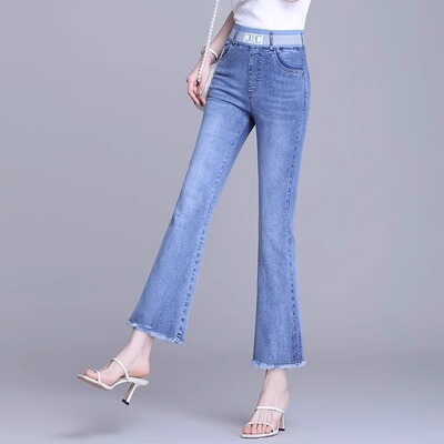 牛仔裤天丝薄款九分微喇女
