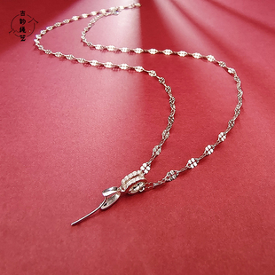 高级纯银925项链万能吊坠扣挂坠链佛公玉石观音挂脖女银链锁骨链