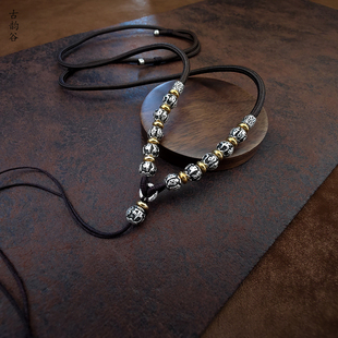 高端纯银挂脖吊坠项链绳唐卡佛牌绳子嘎乌盒玉佩挂脖绳长款可调节