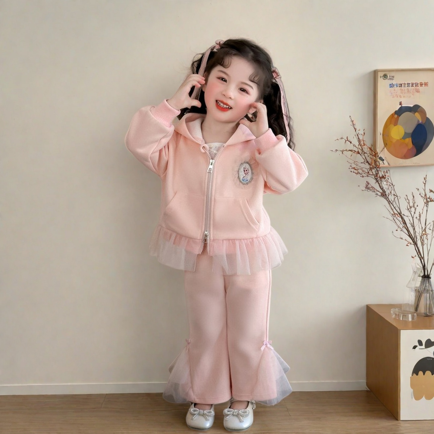 艾莎公主儿童外套裤子时髦两件春秋款冰雪奇缘女童运动休闲喇叭裤