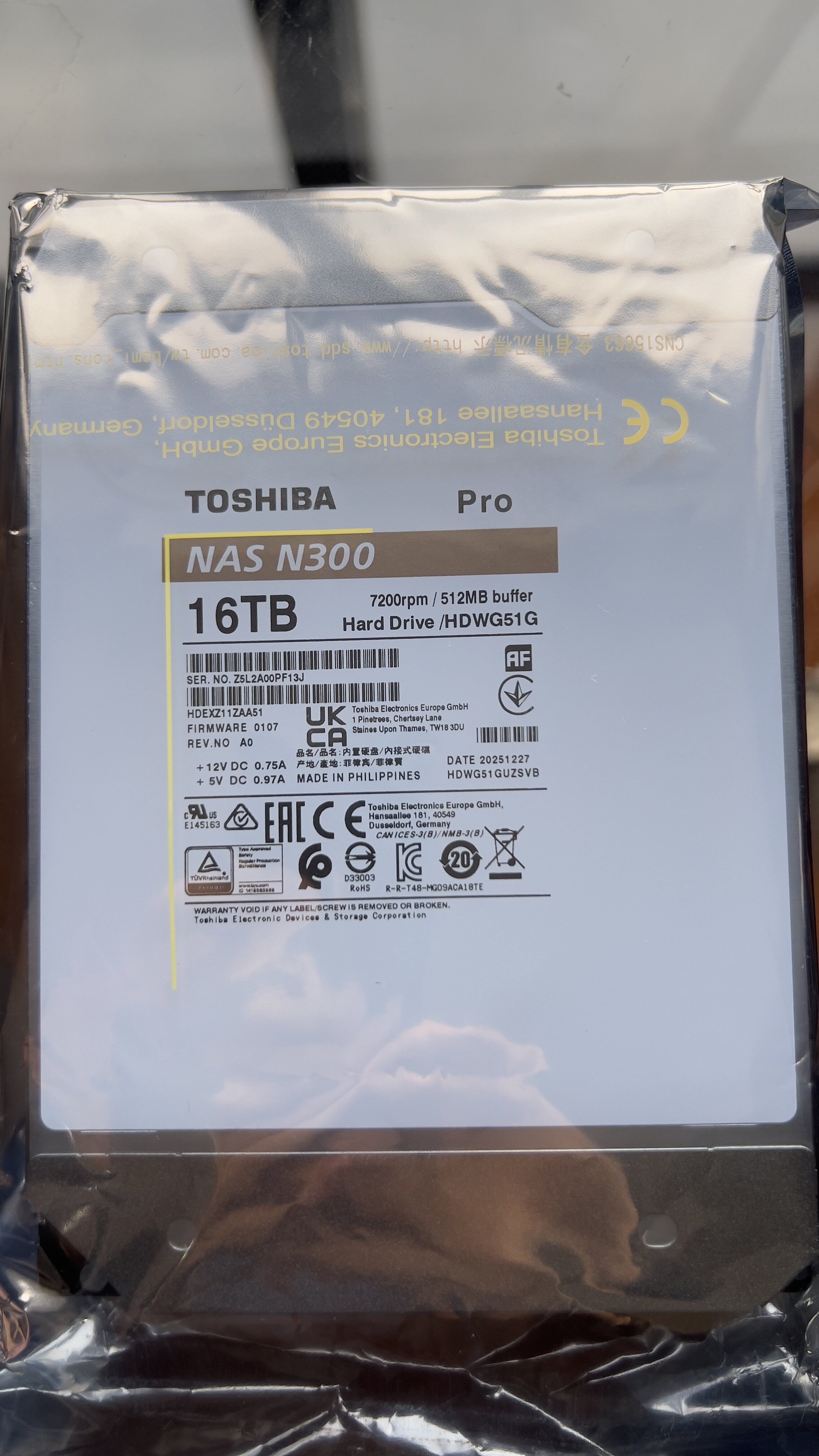 东芝国行企业级NAS盘N300 pro 16TB 5年质保