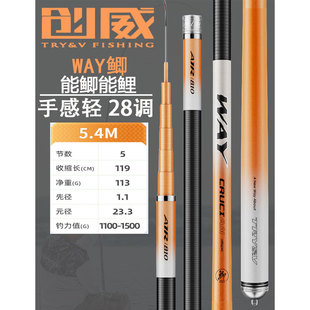 创威way鲫鱼竿超轻超硬野钓鱼竿7.2米28偏19调轻量小综合台钓手杆