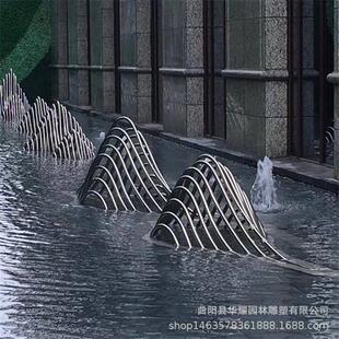 不锈钢假山雕塑售楼处镂空线条装 饰品广场水景庭院铁艺摆件