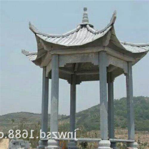 厂家直供六柱石亭墓地双层石刻龙亭图案园林景观石雕四柱亭报价