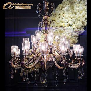 酒店会所大堂琉璃吊灯艺术水晶玻璃花吊灯酒店彩色玛瑙吊灯