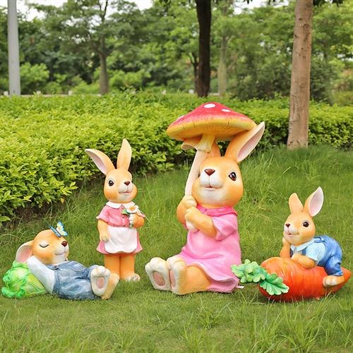 卡通兔子雕塑大型摆件模型景观玻璃钢小品户外幼儿园草坪装饰庭院