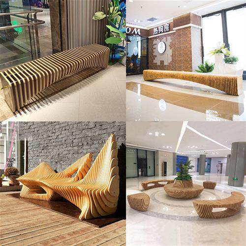 实木切片座椅户外防腐木美陈木质坐凳商城创意休闲公共椅长条座椅