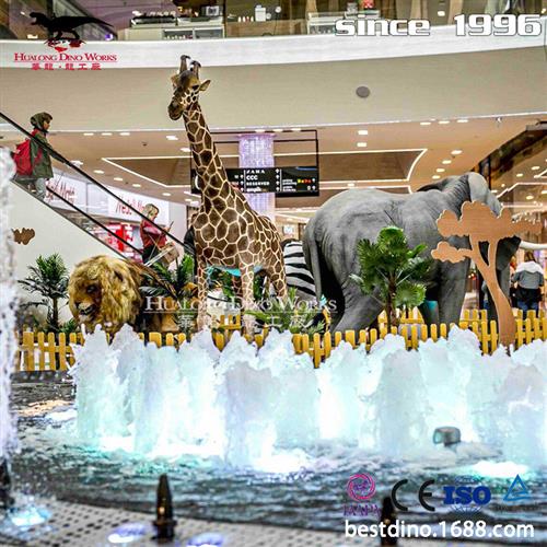 大型仿真动物组合电动硅胶机械斑马模型摆件商场活动公园动物园.