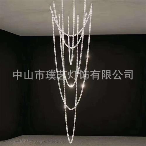 水晶吊灯珍珠项链发光绳子长吊灯别墅楼梯灯链条灯发光水晶灯U型