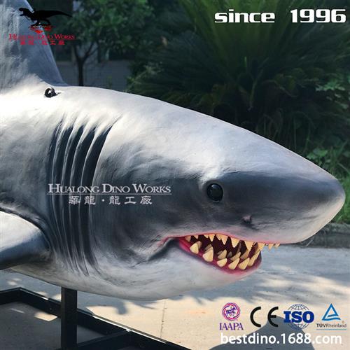 大型仿真墨青色巨齿鲨海洋动物生产厂家声光电结合形态逼真