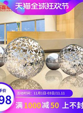 大型不锈钢镂空球雕塑户外售楼处水池景观摆件镜面金属圆球定制