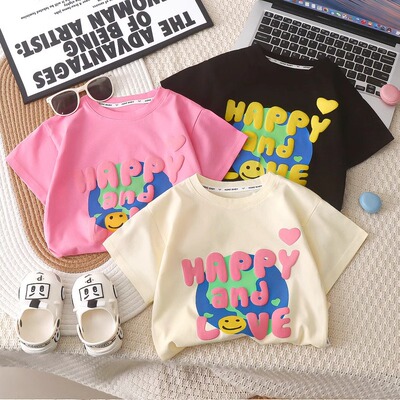 儿童短袖T恤夏季新款男女童纯棉单上衣韩版中小童宝宝发泡短袖衣