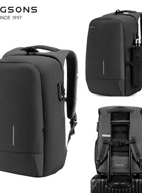 金圣斯新款背包usb简约反光全开日系电脑背包轻便商务男士双肩包