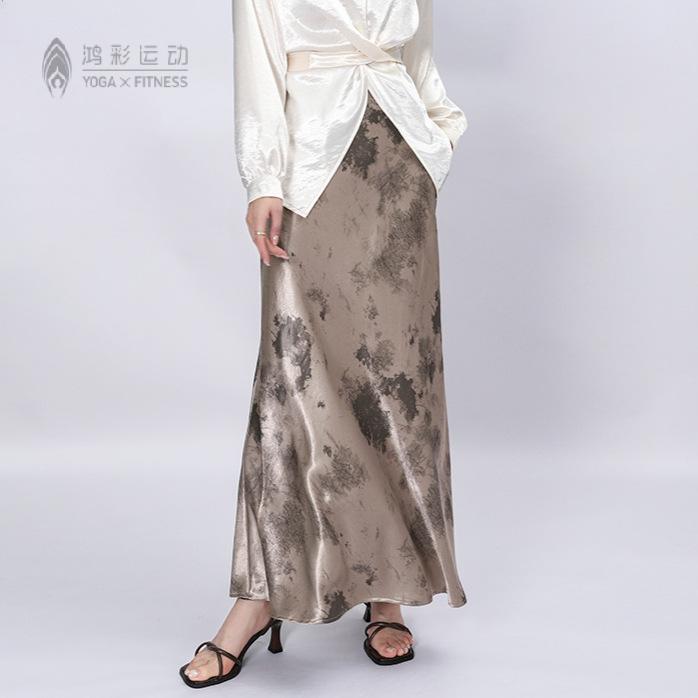 春款缎面垂感印花鱼尾半身裙|