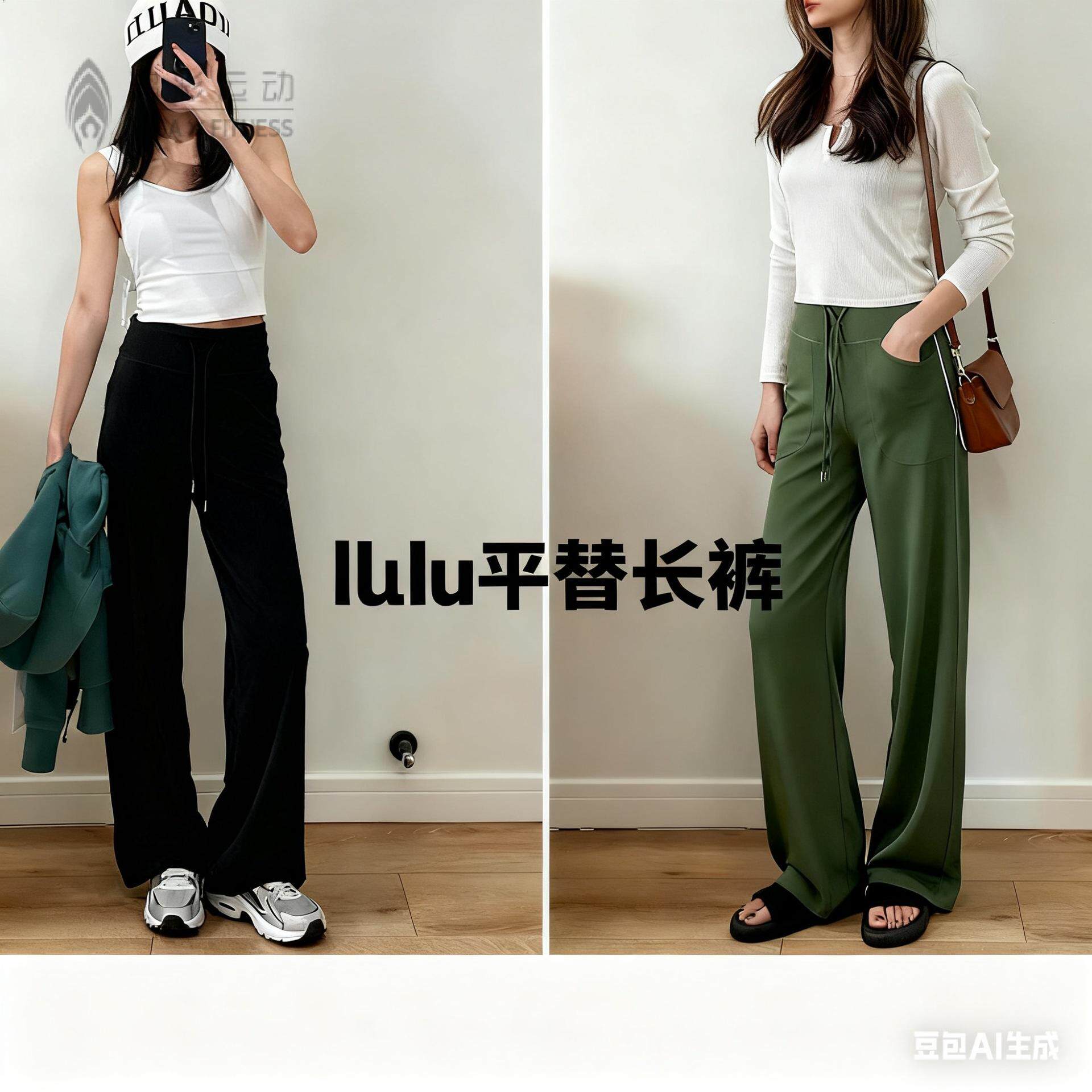 休闲运动长裤系带松紧带裸感瑜伽喇叭系带高腰显瘦阔腿裤