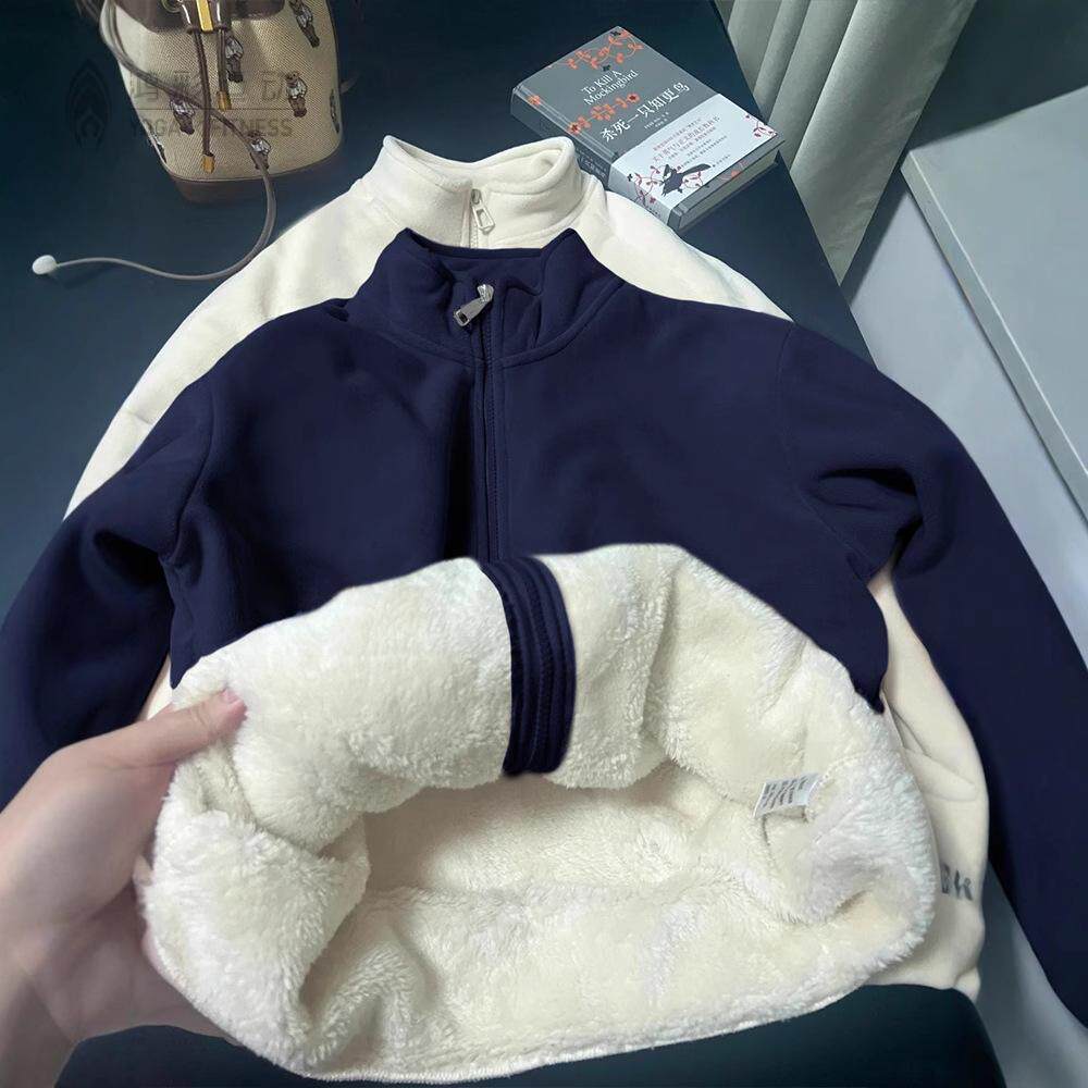 摇粒绒外套女秋冬卫衣内胆加绒加厚立领内搭2025厚棉服上衣