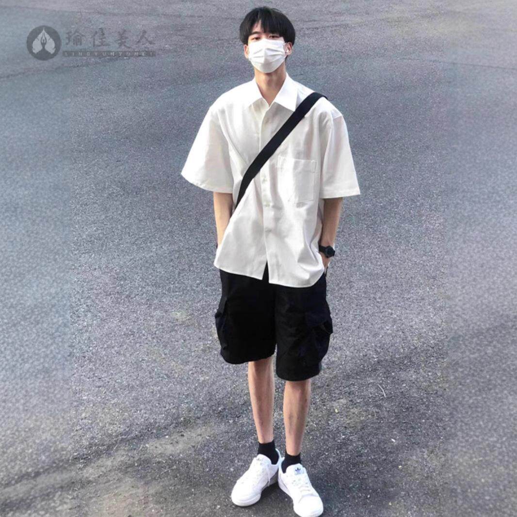 dk棉质白衬衫男短袖夏季设计感衬