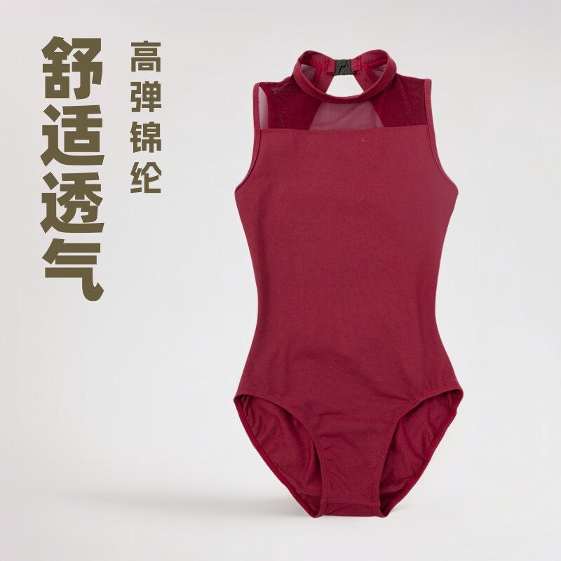 小立领芭蕾练功服女高领连体韵律