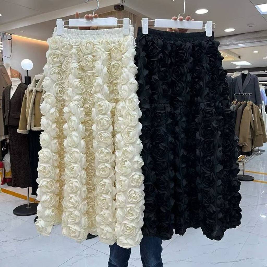 立体玫瑰花朵设计感高腰显瘦冬季