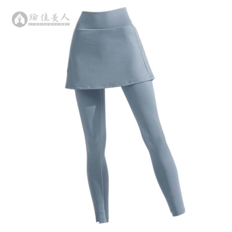 假两件高腰紧身瑜伽长裤高弹透气跑步健身裤显瘦训练运动长裤女