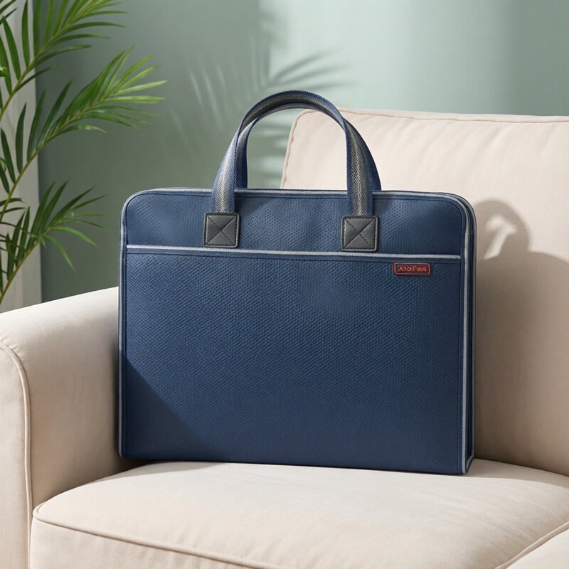 建腾加厚牛津布防水手提公文包A4大容量深蓝色商务会议文件袋可定制LOGO