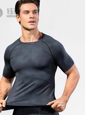 男士3D立体印花健身跑步训练短袖zon紧身弹力排汗速干衣4023