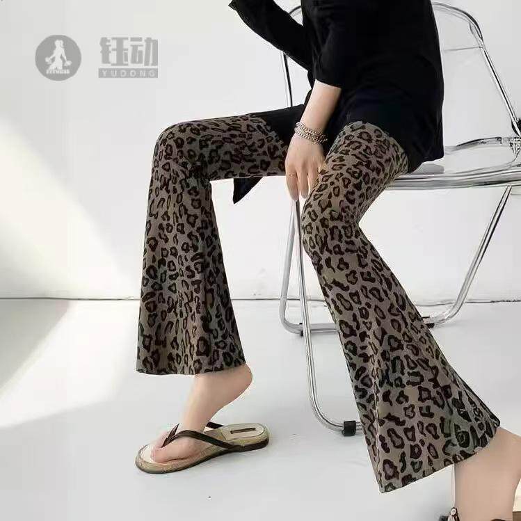 长裤豹纹微喇女春夏印花新款百搭