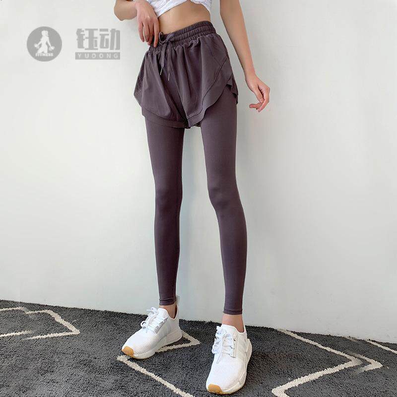 假两件口袋弹力紧身裤速干透气健身房运动跑步训练裤健身女瑜伽裤