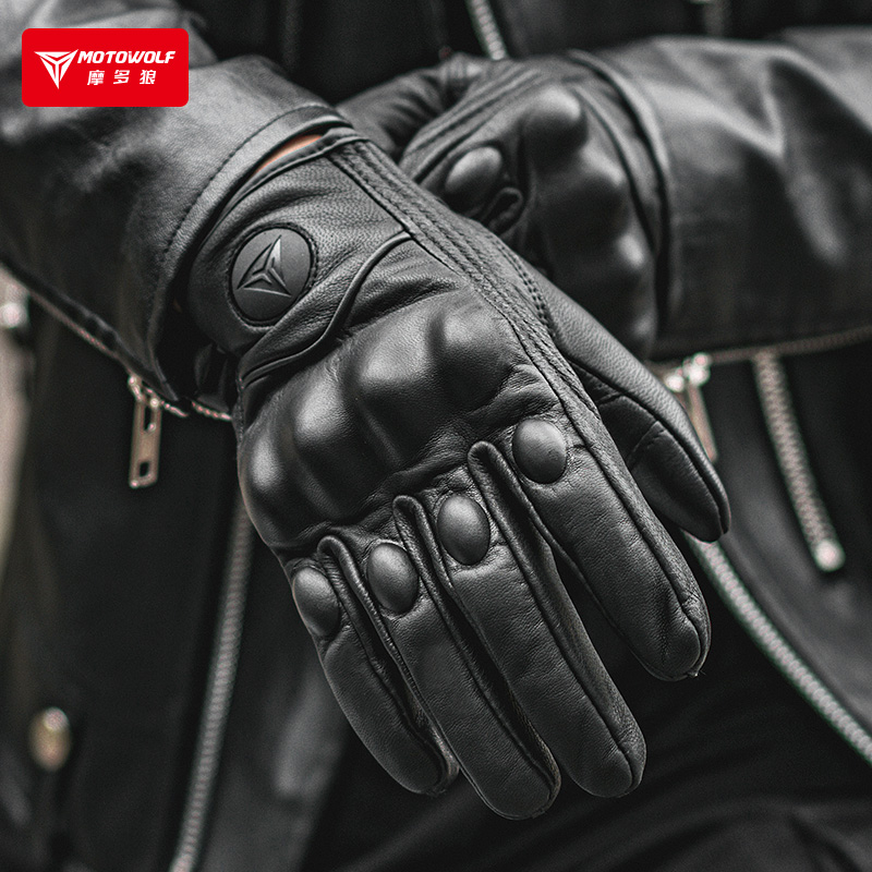 摩托车春真皮手套骑士防摔装备