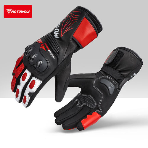 摩多狼冬季防水保暖骑行手套真皮