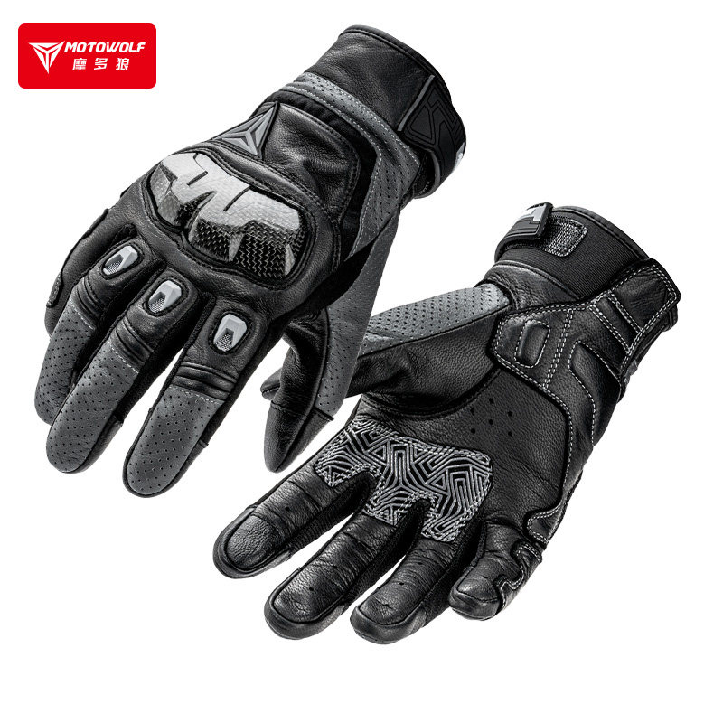 四季透气真皮通勤摩托车手套防风机车骑士骑行装备碳纤维防摔全指