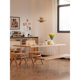 北美黑胡桃木餐桌亚克力悬浮书桌茶桌樱桃木松木实木家用办公简约