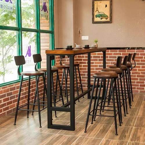 实木吧台桌椅组合家用阳台高脚桌椅咖啡厅奶茶店靠墙长条桌子商用