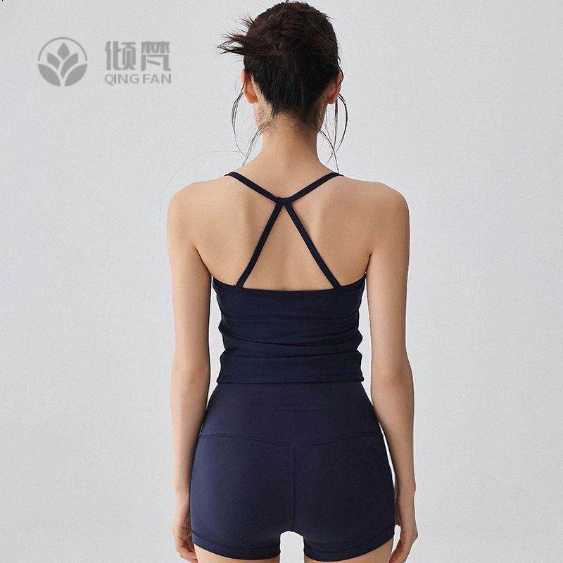 2024夏瑜伽服背心女带胸垫可外穿速干运动上衣跑步训练健身服套装